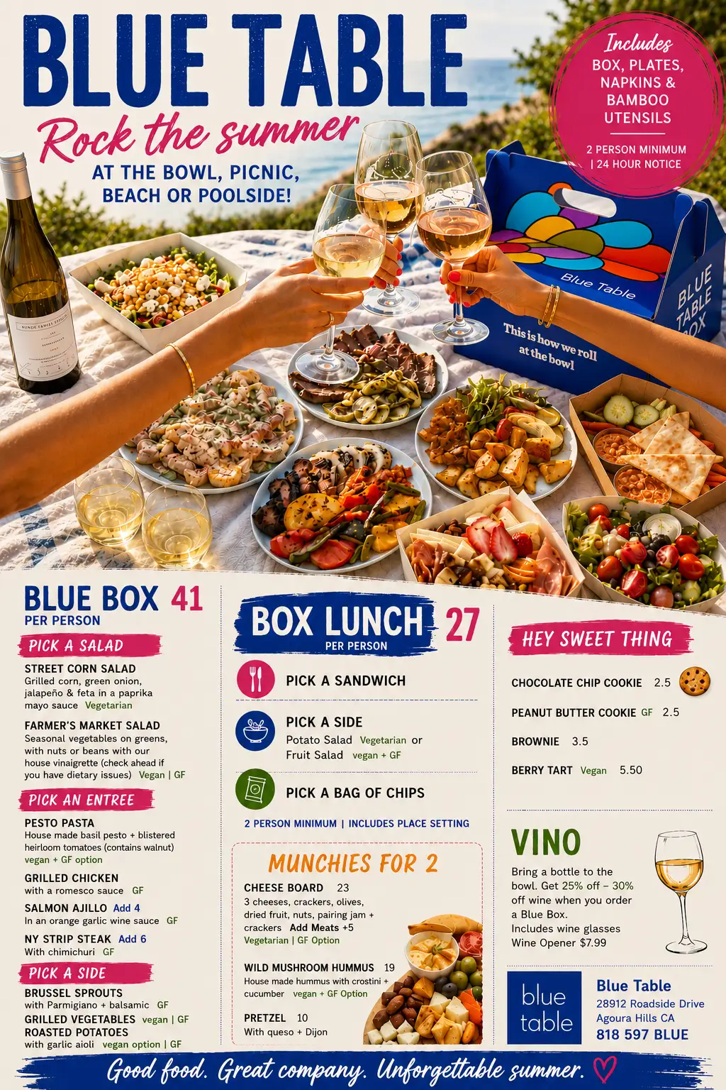 Photo of food with our box lunch and dinner menu