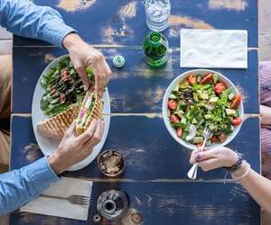 A couple eating food 